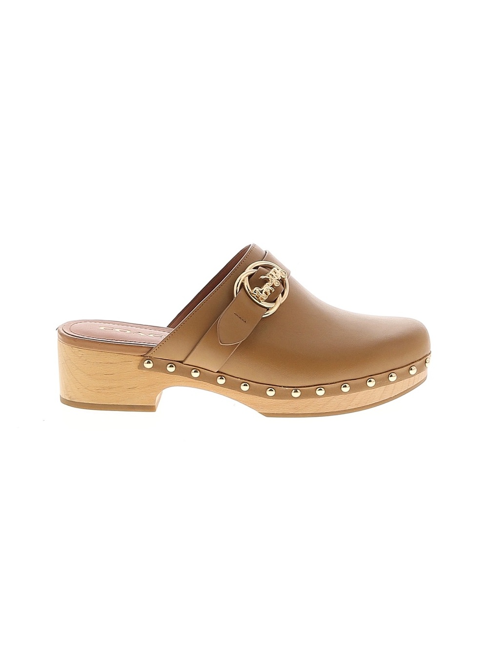 Coach Studded Tan Clog Mule with Gold Buckle size 7 1/2